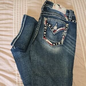 Miss Me Boot Cut Blue Denim Jeans with Decorative Stitching